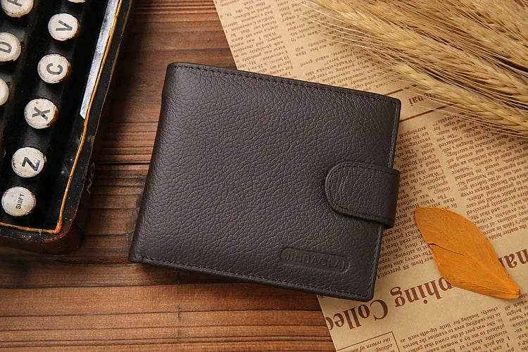 100% Genuine Leather Men Wallets Premium Product Real Cowhide Wallets for Man Short Black Walet Portefeuille Homme-17