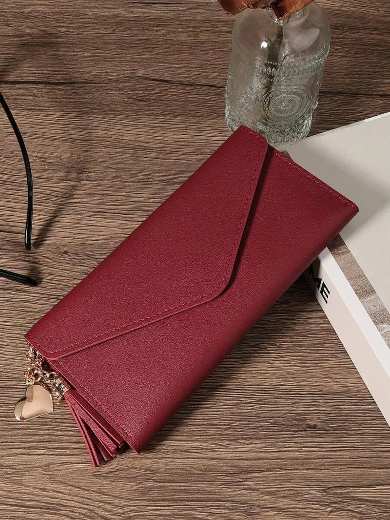 Red Fold Over Women Wallet Large Capacity Credit Card Zipper ID Cash Storage Business Casual-7