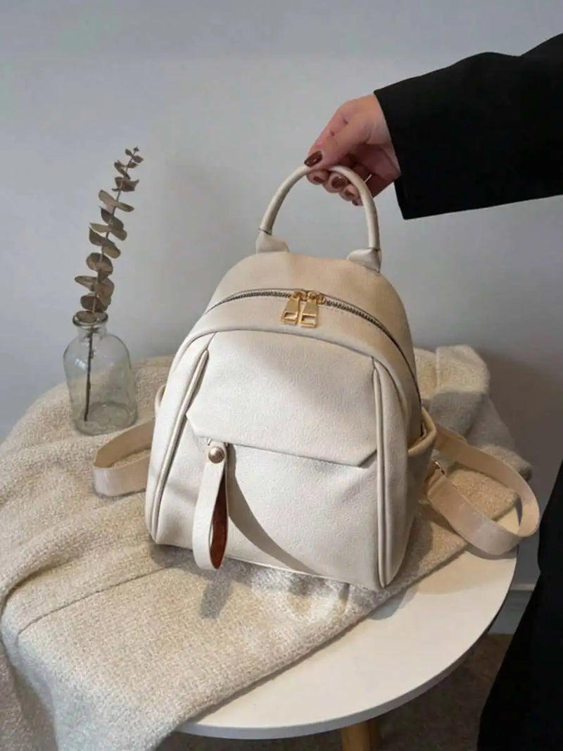 Womens Small PU Leather Backpack With Zipper Closure Top Handle Multi Pocket Daily Travel Bag-10
