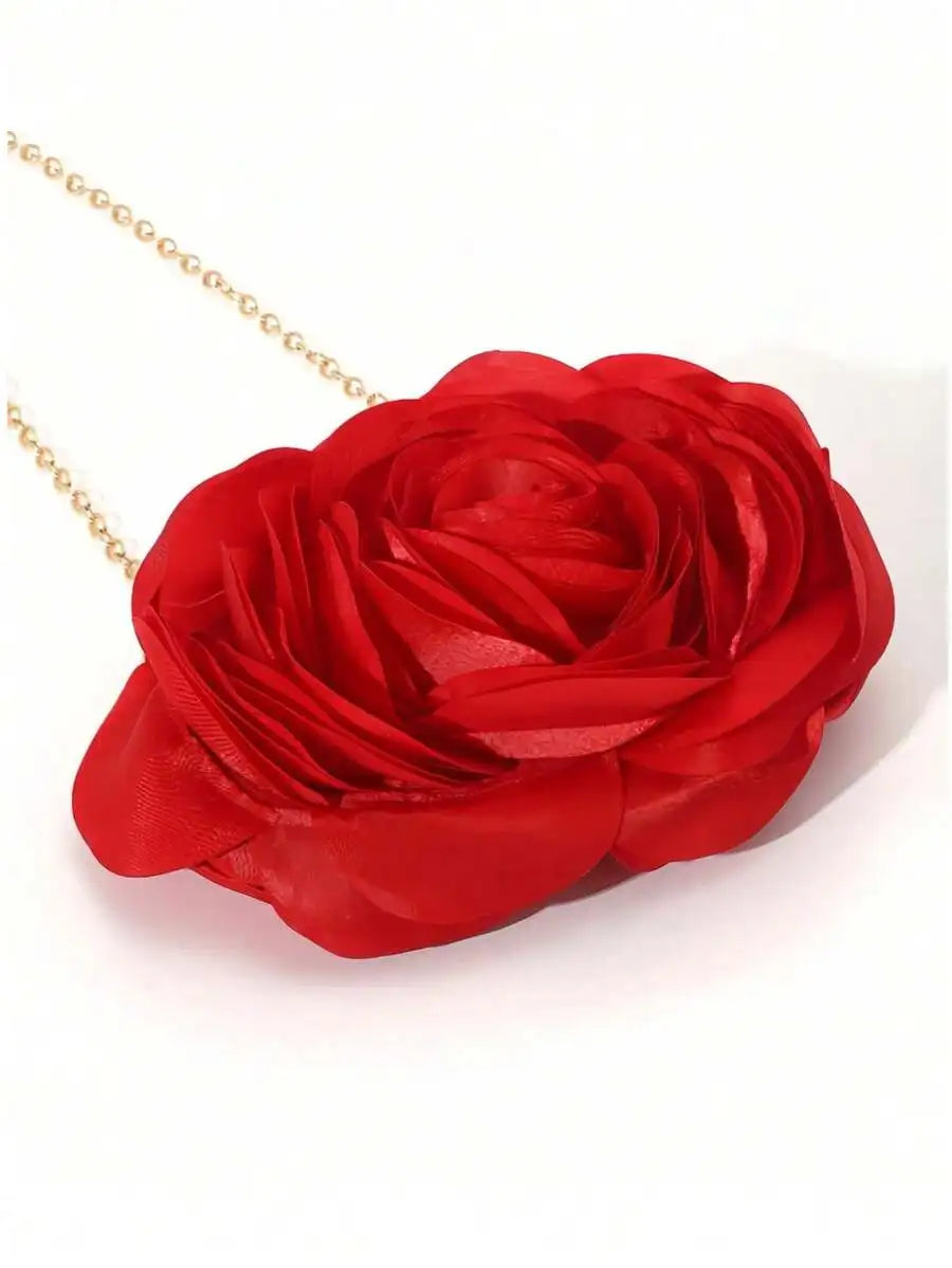 Red Flower Clutch Bag For Women Vintage Elegant Evening Party Wedding Bag