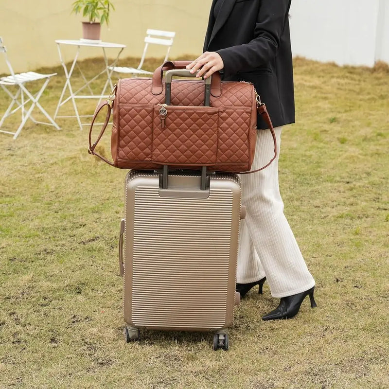 Vegan Leather Women's Large Cute Weekender Bag, Ideal for Carry-On Travel-10