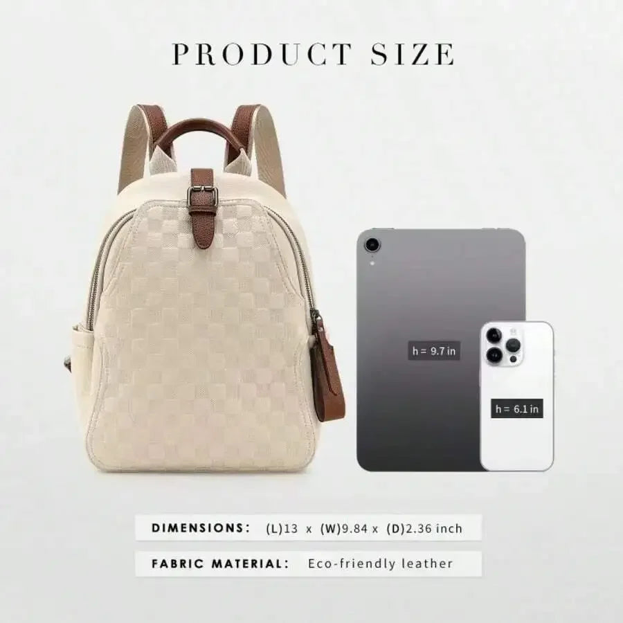 Womens Mini Checkerboard Faux Leather Backpack With Adjustable Straps For Daily Use Casual Outfits-4