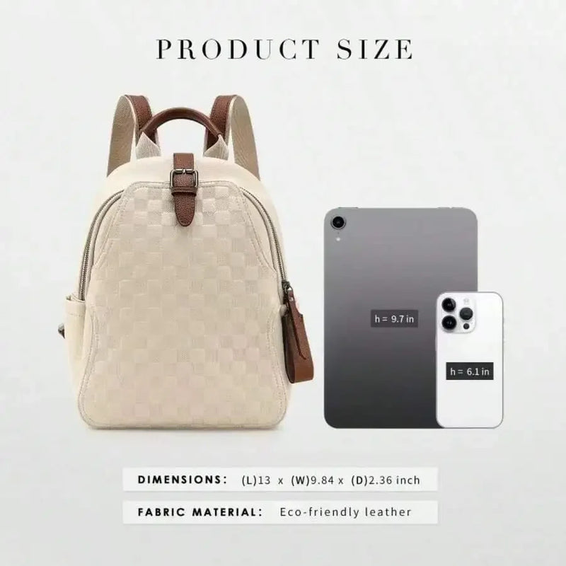 Womens Mini Checkerboard Faux Leather Backpack With Adjustable Straps For Daily Use Casual Outfits-4