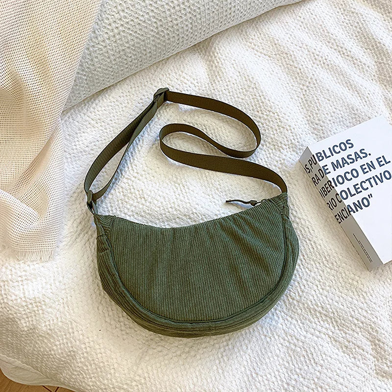 Solid Color Corduroy Women's Hobos Shoulder Bag Retro Casual Female Crossbody Bags Ladies Daily Travel Handbags Messenger Bag-3