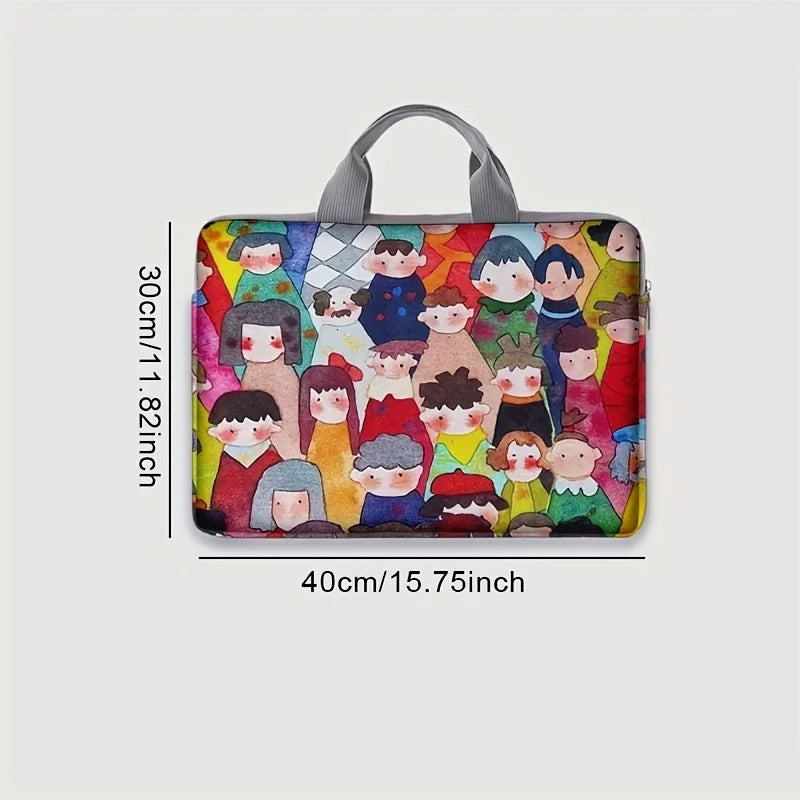 Cartoon Figure Print Laptop Briefcase 14 Inch Notebook Handbag Daily Fashion Shockproof Single Piece Laptop Carry Bag-3