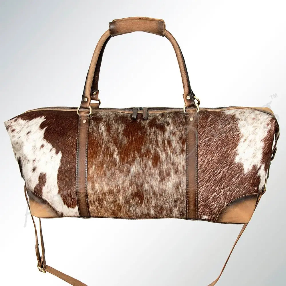 Hair On Cowhide Leather Duffel Bag, Genuine Vegetable Tanned Leather Travel Luggage, Overnight Weekend Trip Carry On Organizer, Portable Clothes Storage Container, Western Style-2