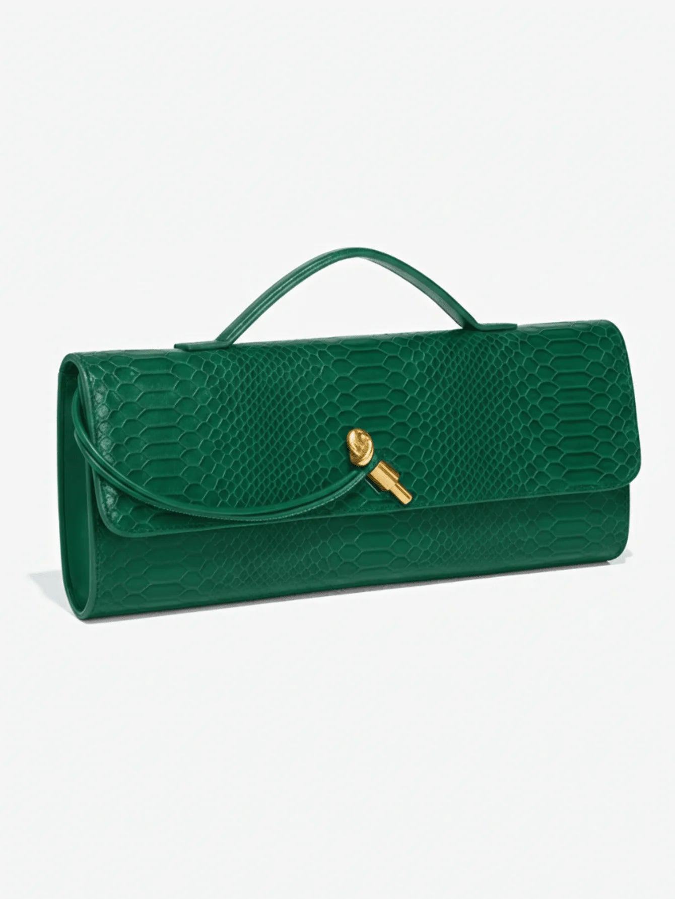 Elegant Top Handle Clutch Bag With Serpentine Pattern And Gold Tone Hardware