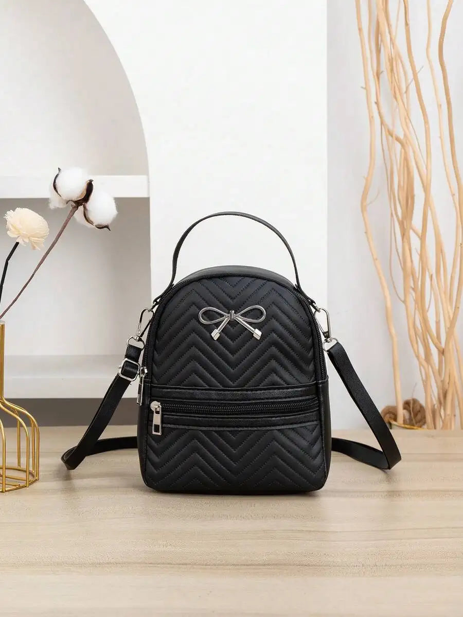 Womens Mini Printed Faux Leather Backpack With Adjustable Strap Casual Zipper Bag Pink-6