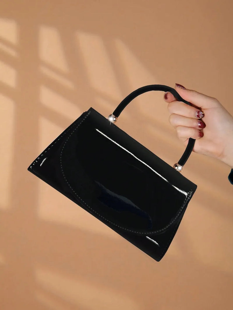 Red Patent Leather Flap Handbag For Evening Party Business Occasion-7
