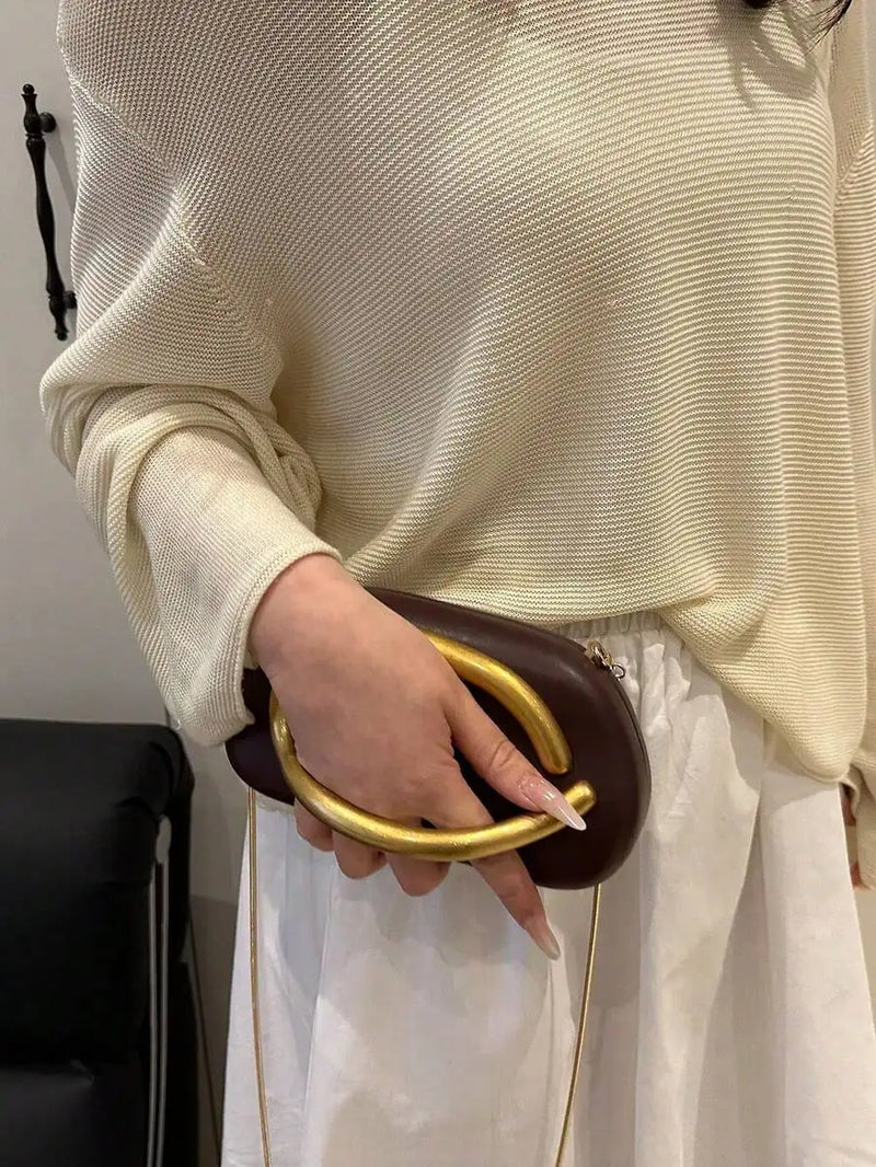 Burgundy PU Leather Clutch With Gold Tone Hardware Chain Strap Evening Bag For Party Wedding-4