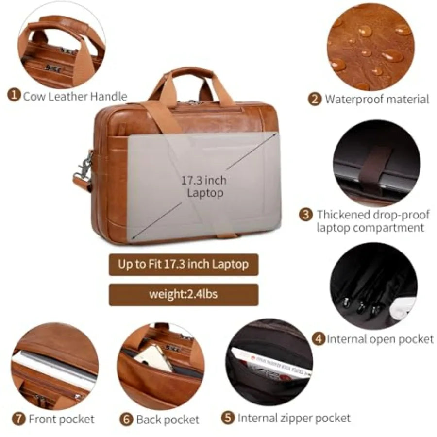 Faux Leather Messenger Bag for Men 17-17.3 Inch Leather Mens Laptop Bag Leather Briefcasen Convertible Backpack 3 in 1 Comter H-5