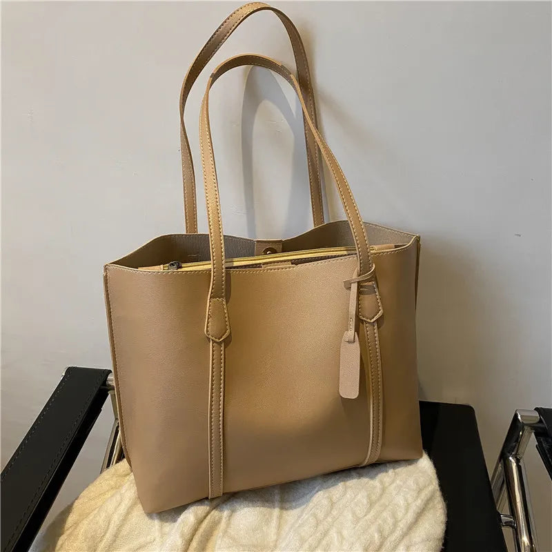 Large Capacity Women's Bag, New Soft Leather Tote Bag, Casual and Versatile Single Shoulder Bags for Woman Korean Style Handbags-46