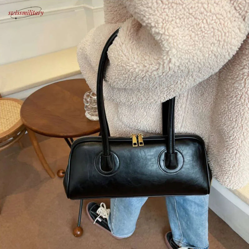 2025 New Boston Pillow Tote Women Real Leather Retro Bowling Bag Designer Handbag Large Capacity Crossbody Bags #54-4