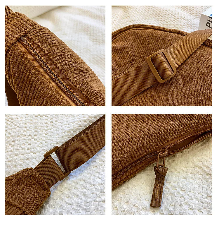 Solid Color Corduroy Women's Hobos Shoulder Bag Retro Casual Female Crossbody Bags Ladies Daily Travel Handbags Messenger Bag-7