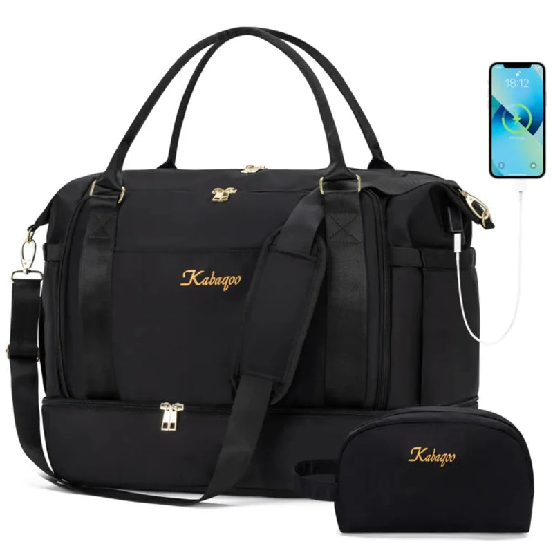 2PC Large Capacity Travel Duffle HandBag Weekender Bag For Women Gym Bag with USB Charging Port Shoe Compartment Carry on Overnight-16