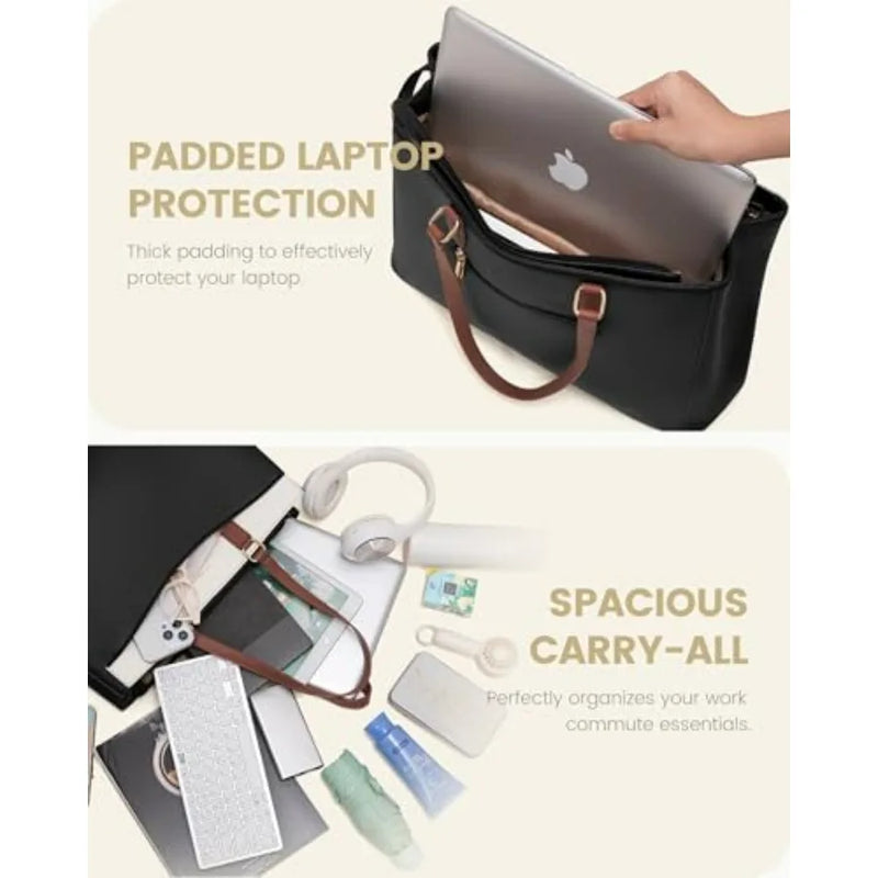 Laptop Tote Bag for Women, Work Bags Teacher Tote Bag, Waterproof Leather Computer Bag, Business Laptop Purse Office Handbag Pr-5