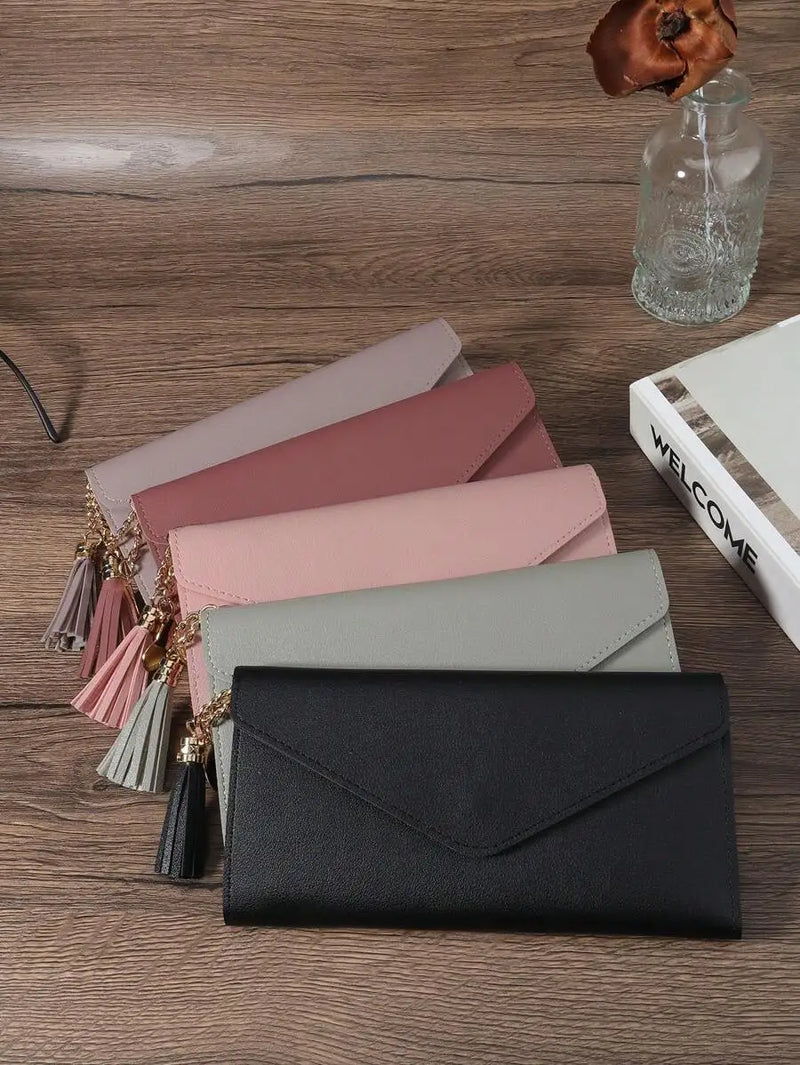 Red Fold Over Women Wallet Large Capacity Credit Card Zipper ID Cash Storage Business Casual-3