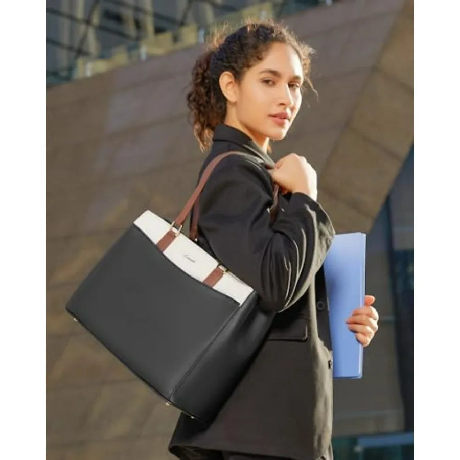 Laptop Tote Bag for Women, Work Bags Teacher Tote Bag, Waterproof Leather Computer Bag, Business Laptop Purse Office Handbag Pr-2