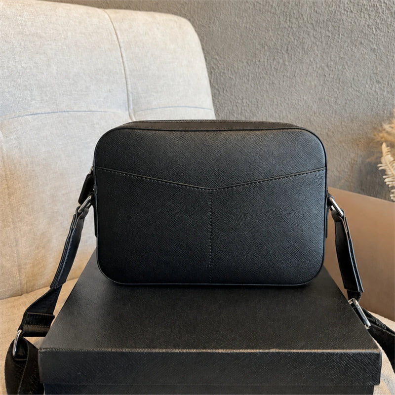 Luxury Men Messenger Bag Saffiano Leather Crossbody Bag Small Business Shoulder Bag Casual Sling Satchel Designer Purse Classic Black-1