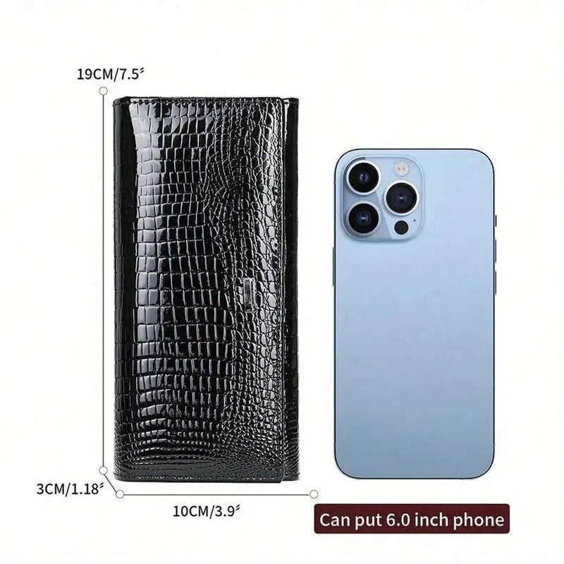 New Shiny Leather Cowhide Wallet Women's Long Leather Money Clip Bag, Evening Bag-5
