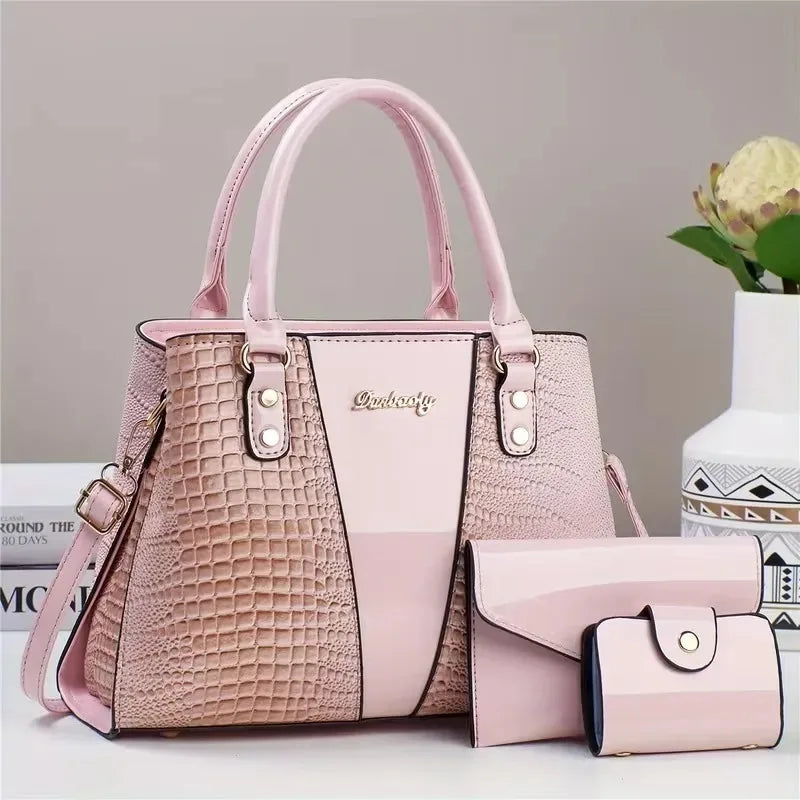 3pcs Set PU Crocodile Embossed Women'S Bag Set, Lightweight Women'S Shoulder Bag, Crossbody Bag, Large Capacity Women'S Handbag-18
