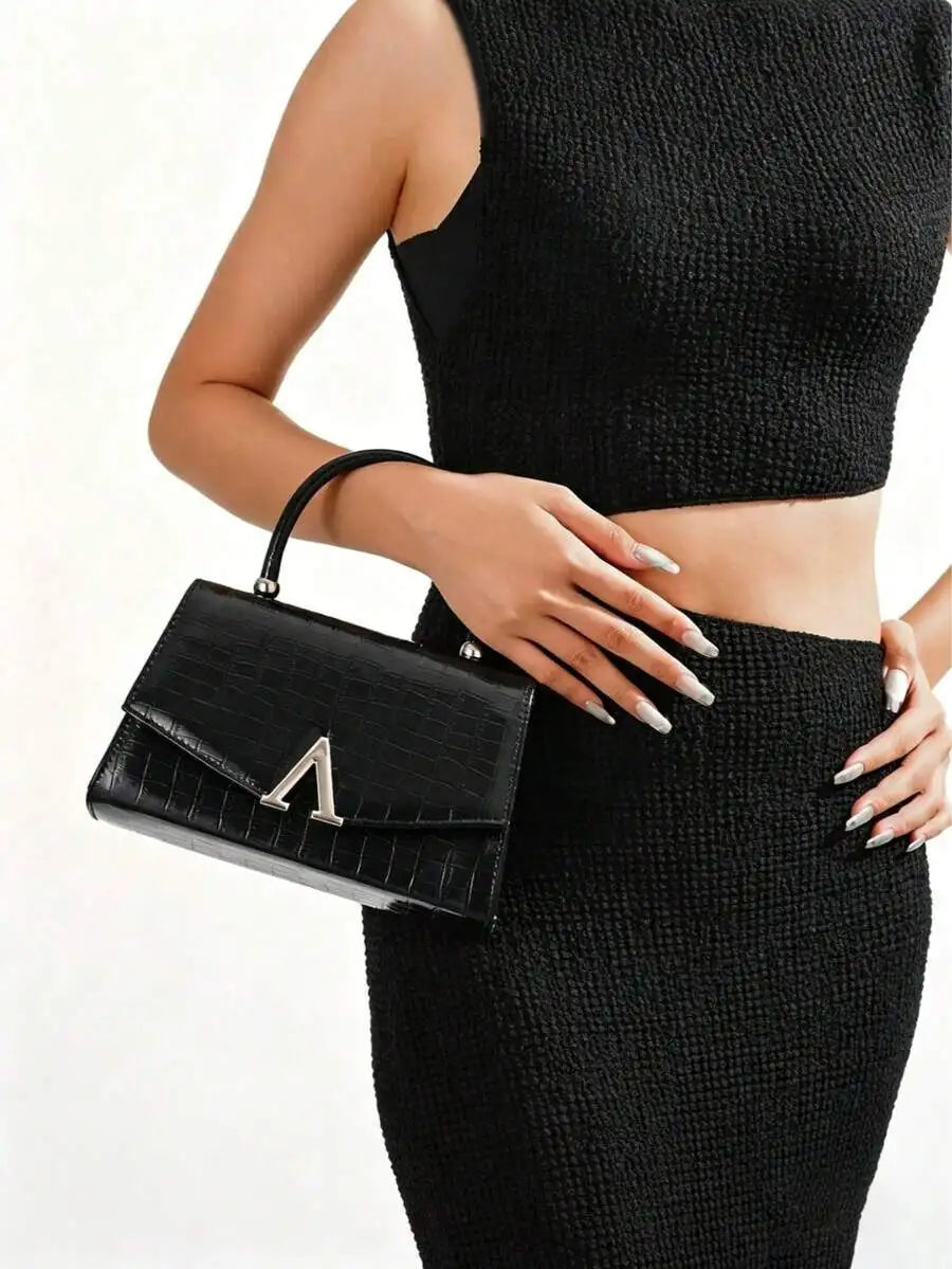 Black Crocodile Texture Clutch Bag Formal Evening Purse For Women