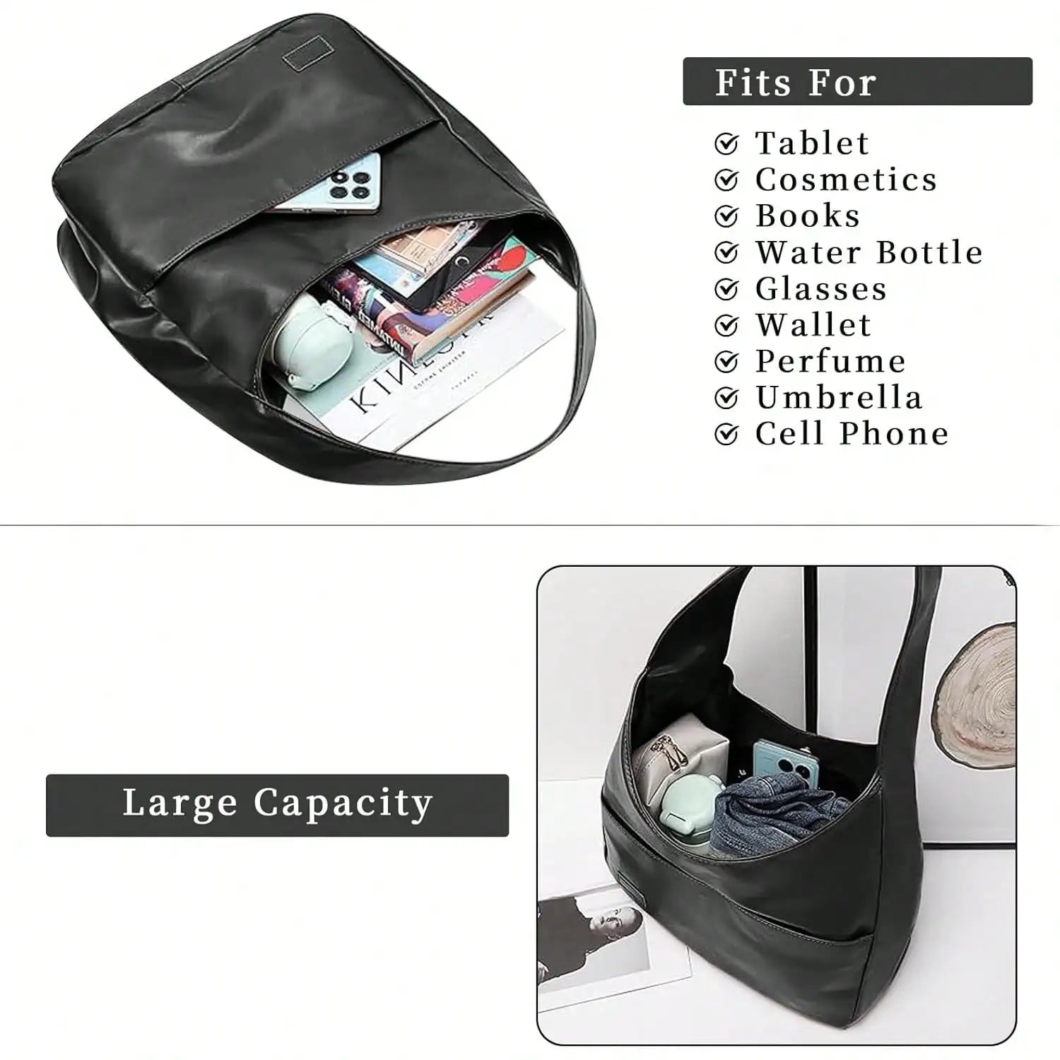 Hobo Bags For Women Leather Tote Bag Vegan Leather Shoulder Hand Bag Hobo Purse Tote Bags Large Soft Shoulder Bag-6