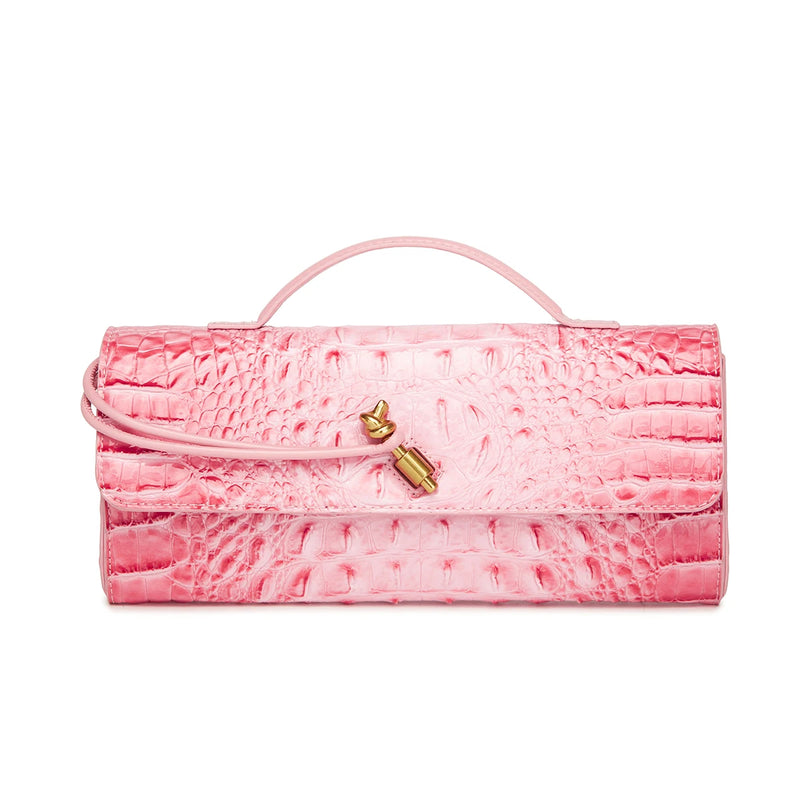 Crocodile Embossed Rectangular Clutch Handbag with Top Handle & Detachable Crossbody Strap, Twist Lock Flap Shoulder Bag for Outdoor Camping Beach Travel Wedding Occasions, Large Capacity Portable Shoulder Purse Holding Smart-1