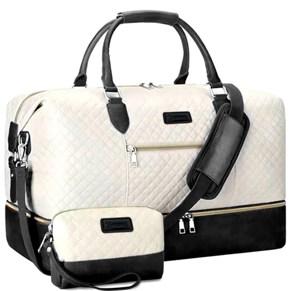 2Pcs Travel Duffel Bag Set with Shoe Compartment, Waterproof Weekender Bag & Toiletry Bag, Carry-on Overnight Bag for Gym, Business, Hospital Bag-10