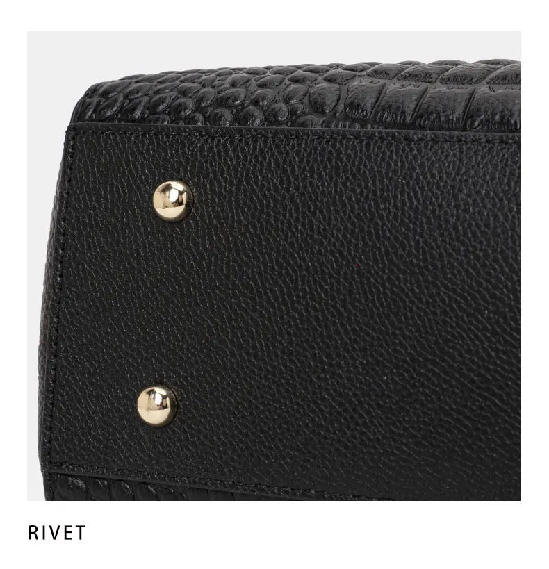 Classic Black Croc Print Cow Leather Handbag Ladies Metal Twist Lock Tote Bag With Detachable Crossbody Shoulder Strap-22