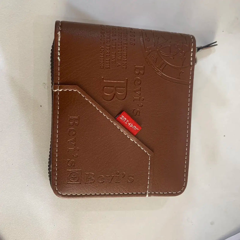 Men's Trendy Splicing Fashion PU Retro Wax Oil Leather Short Style Wallet Coin Pocket Card Clip Retro Style Compact Money Holder-19