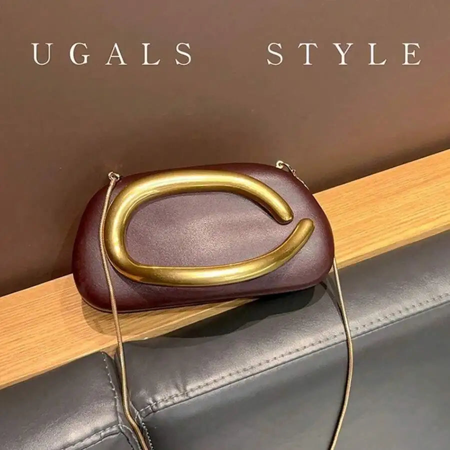 Burgundy PU Leather Clutch With Gold Tone Hardware Chain Strap Evening Bag For Party Wedding-5