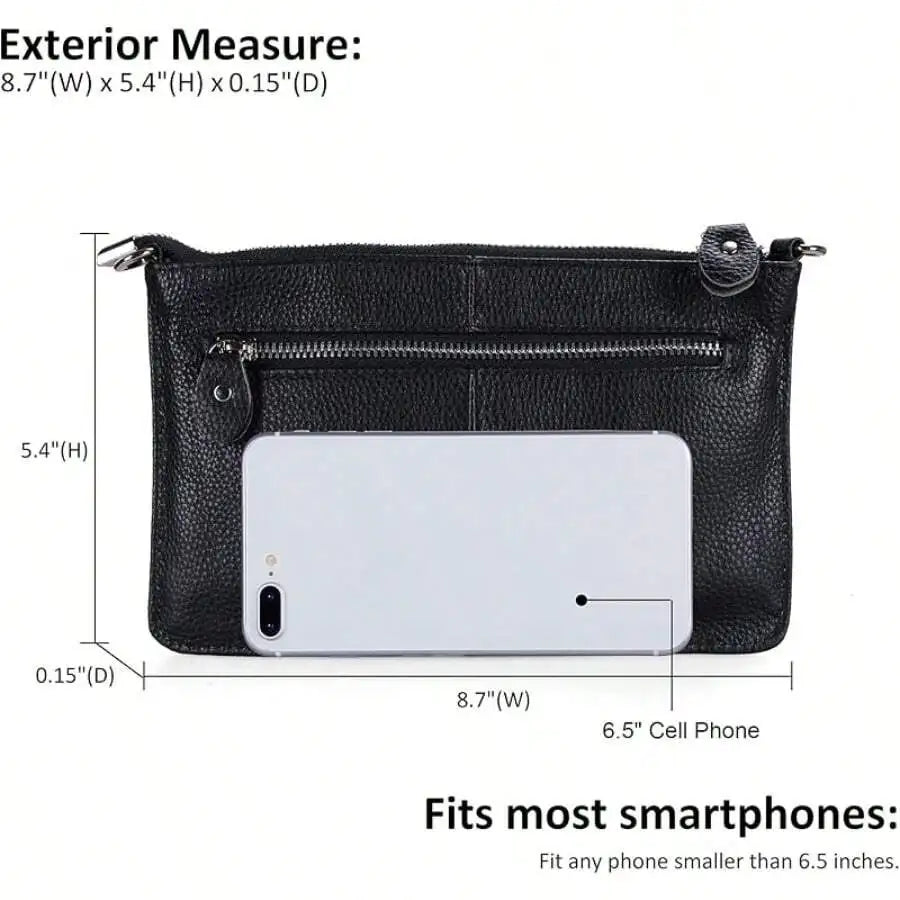 Genuine Leather Wristlet Clutch Wallet Purses Small Crossbody Bags Shoulder Handbag For Women, Silvery Zipper-4