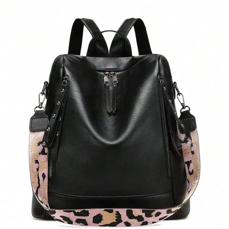Vegan Leather Backpack For Women With Rivet Decoration And Floral Pattern-9