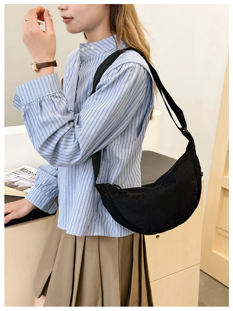 Solid Color Corduroy Women's Hobos Shoulder Bag Retro Casual Female Crossbody Bags Ladies Daily Travel Handbags Messenger Bag-38