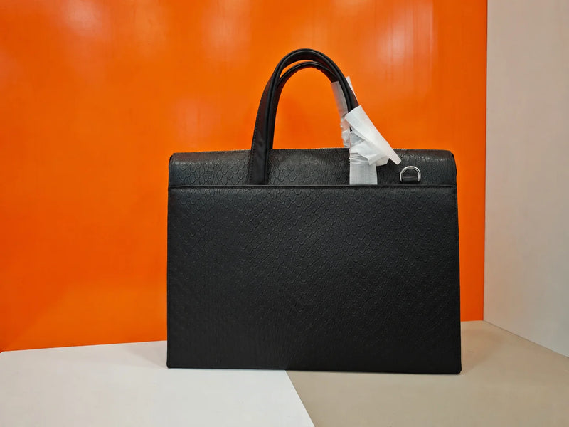 Men's Briefcase Genuine Leather Top-Handle Bags 15.6 Laptop Bag Luxury Designer Business Office Messenger Handbag Embossed Cowhide Classic Black-7