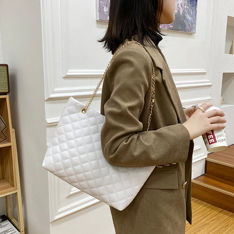 Tote Bags for Women PU Leather Diamond Lattice Handbag Personality Large Capacity Underarm Shoulder Bag Designer Bag-2