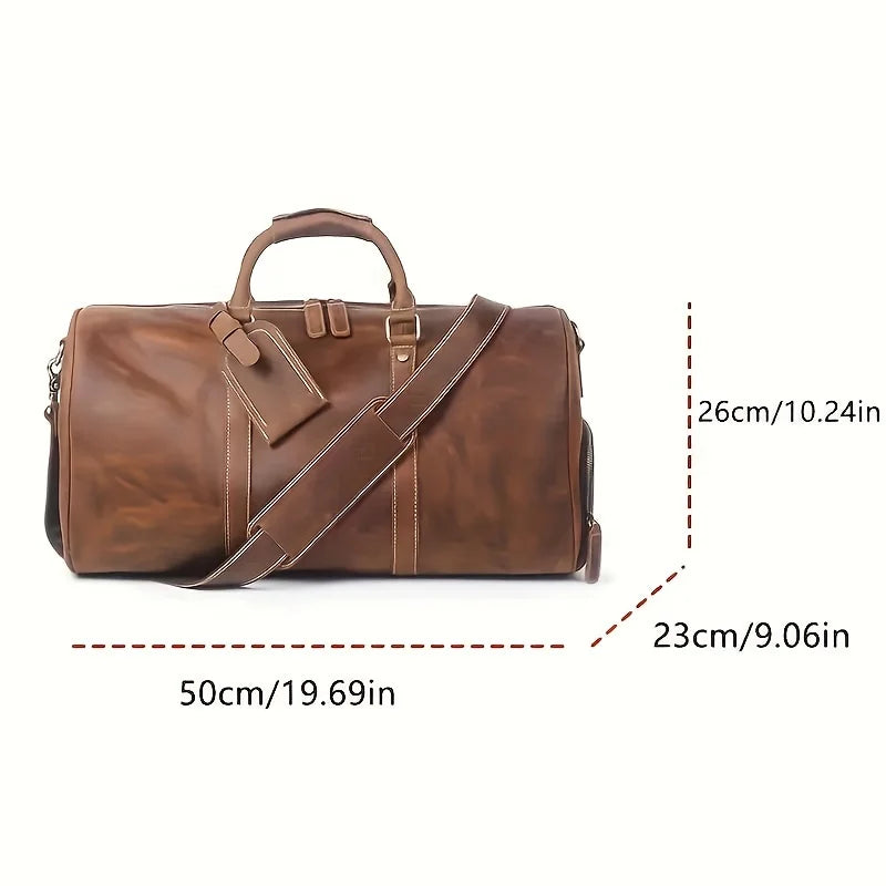Crazy Horse Leather Real Leather Travel Bag Christmas Vacation Luggage Handbag Tote Bag Cowhide Real Leather with Shoe Compartment Travel Bag-2