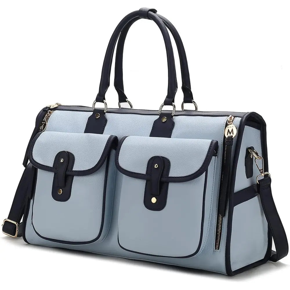 Color Block Dual-Compartment Bag, Vegan Leather Large Stylish Weekender Carry-On for Women-7