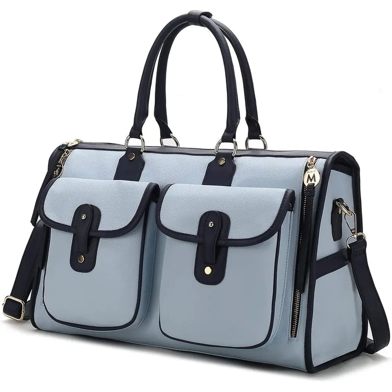Color Block Dual-Compartment Bag, Vegan Leather Large Stylish Weekender Carry-On for Women-1