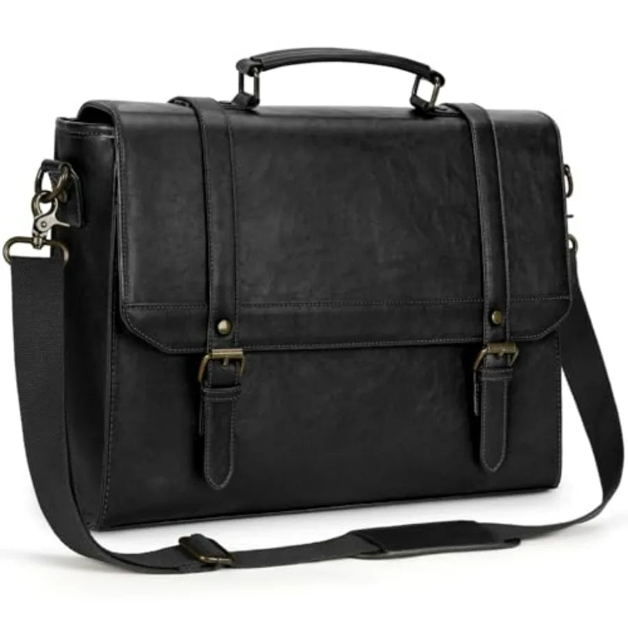 Messenger Bag for Men Vintage Leather Waterproof Laptop Briefcase Large Computer Laptop Bag Leather Satchel Bag Retro Shoulder-13