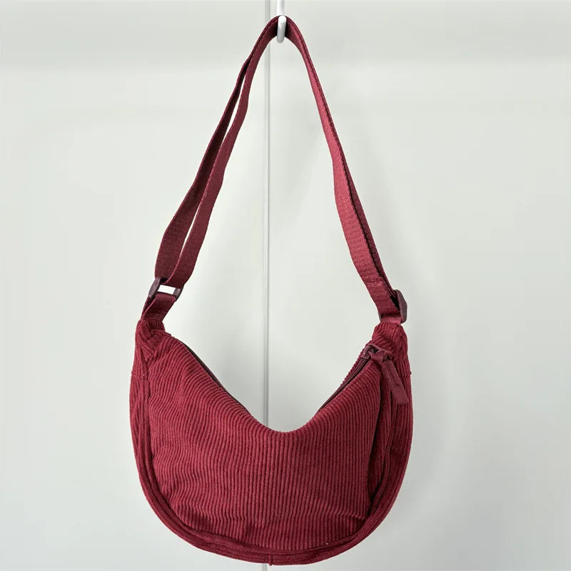 Solid Color Corduroy Women's Hobos Shoulder Bag Retro Casual Female Crossbody Bags Ladies Daily Travel Handbags Messenger Bag-48