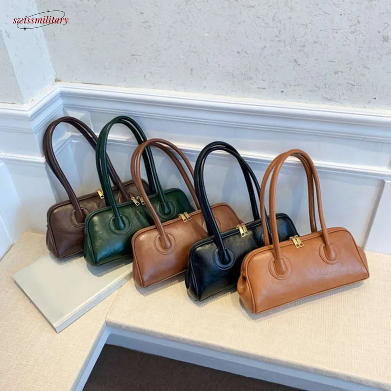 2025 New Boston Pillow Tote Women Real Leather Retro Bowling Bag Designer Handbag Large Capacity Crossbody Bags #54-2