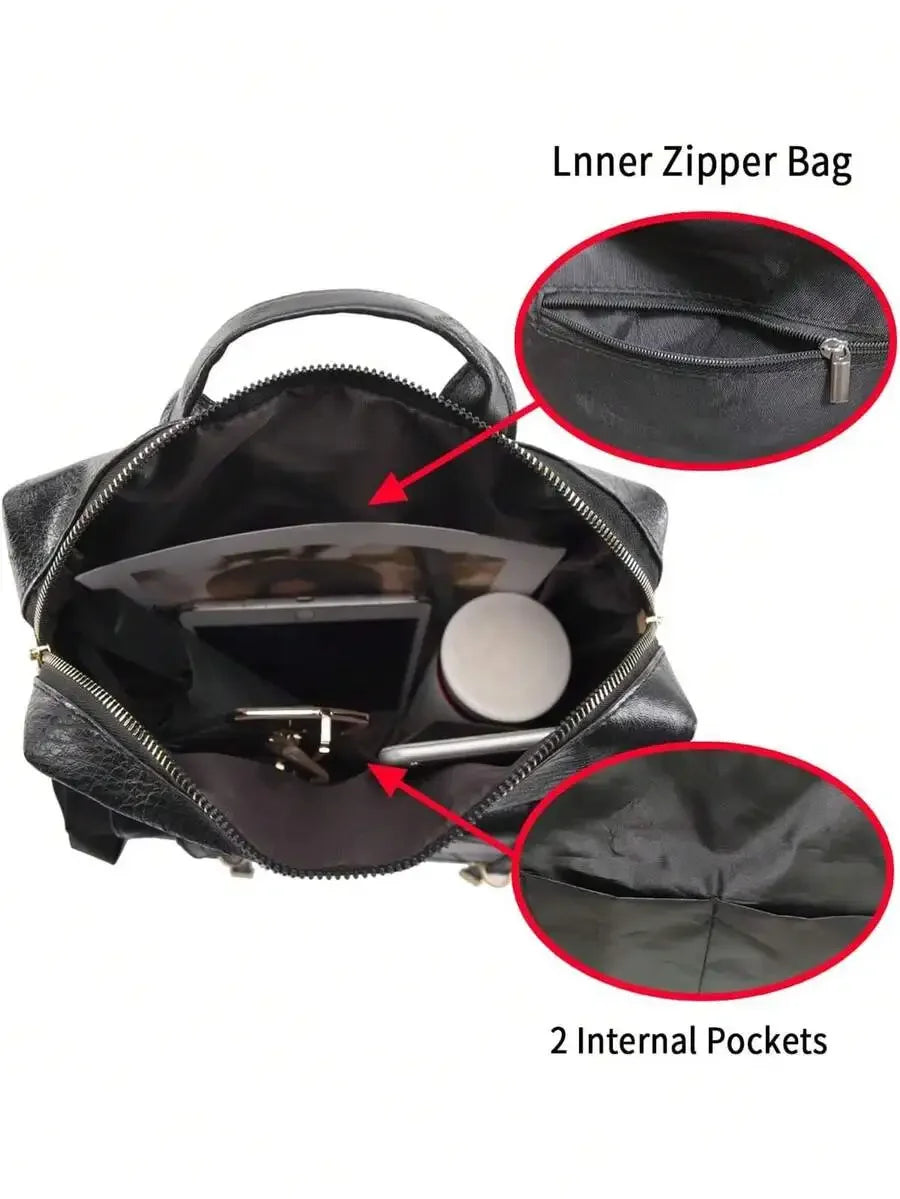 Large Capacity Womens Minimalist Soft Leather Backpack For Travel Laptop Campus-5