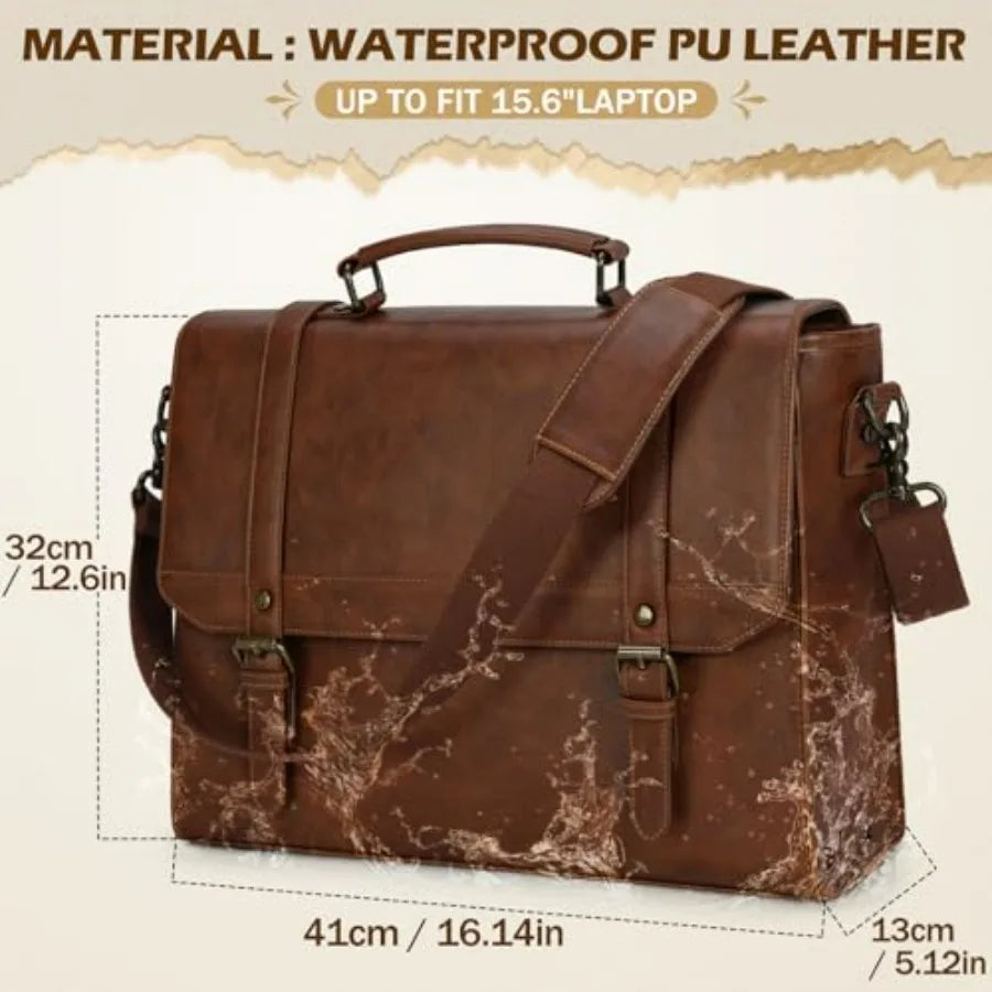 Messenger Bag for Men Vintage Leather Waterproof Laptop Briefcase Large Computer Laptop Bag Leather Satchel Bag Retro Shoulder-4