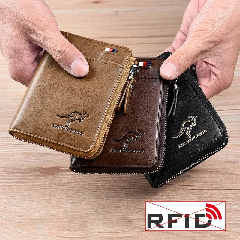 Flash sale Mens Wallet Leather Business Card Holder Zipper Purse Luxury Wallets for Men RFID Protection Purses Carteira Masculina Luxury-4