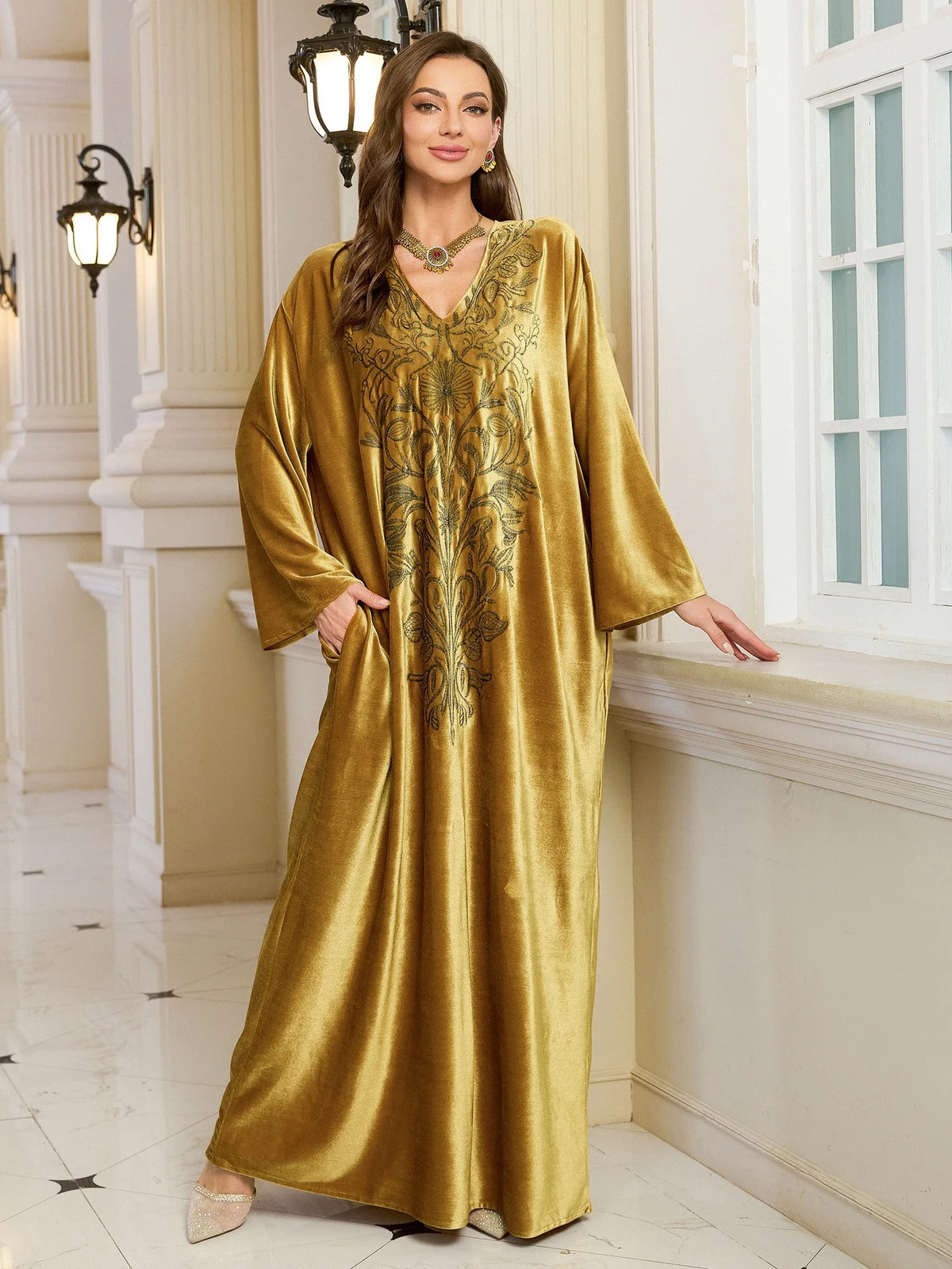 Embroidered Abaya Kaftans for Women Modern Elegant Dubai Moroccan Dubai Kaftan Dresses Abaya for Women Muslim Dress-42