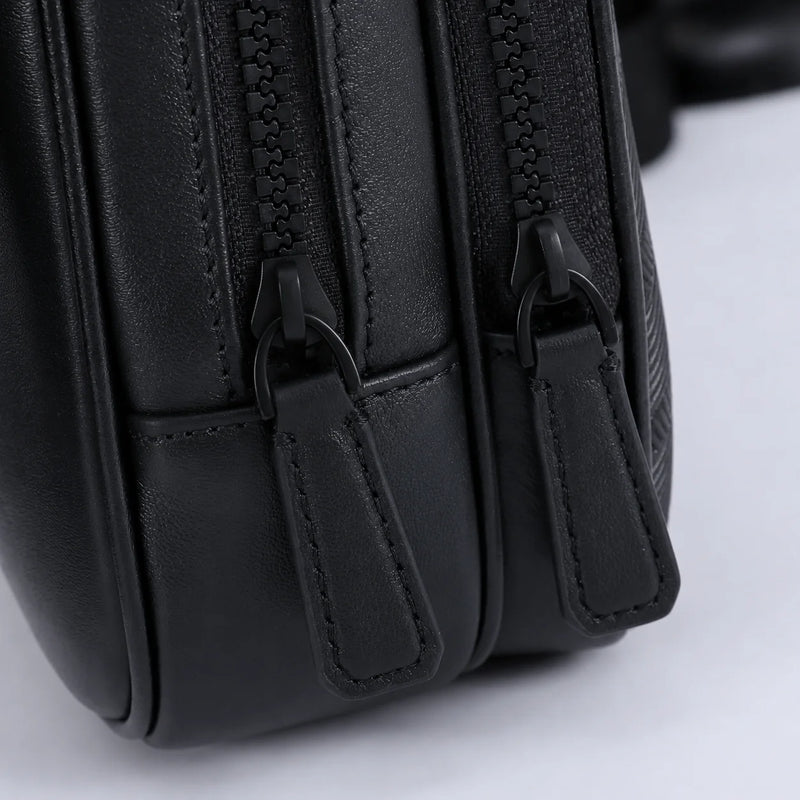 Luxury Designer Men's Mini Messenger Bag Genuine Leather Crossbody Shoulder Bag Woven Texture Business Casual Purse Black-9