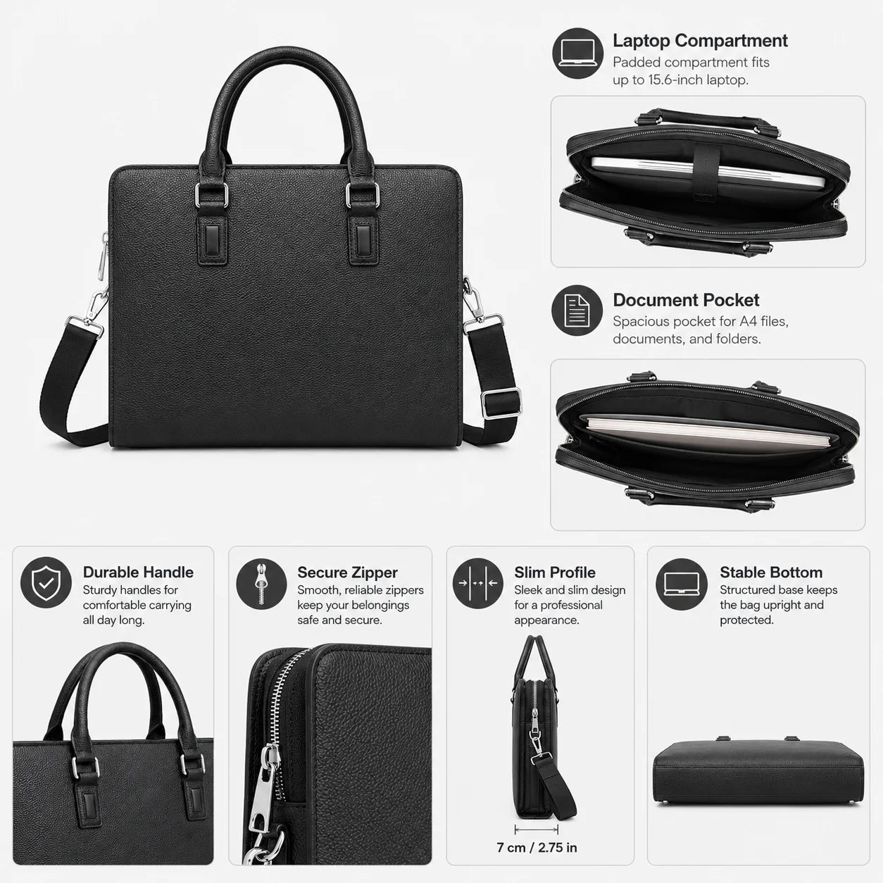 Classic Mens Top Handle Bags Luxury Business Black Briefcase for Men Daily Office Work Handbags Genuine Leather Travel Messenger Bags-8