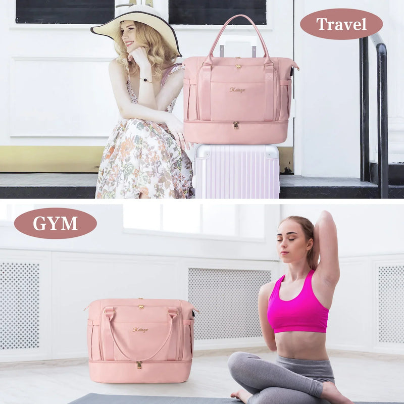 2PC Large Capacity Travel Duffle HandBag Weekender Bag For Women Gym Bag with USB Charging Port Shoe Compartment Carry on Overnight-15